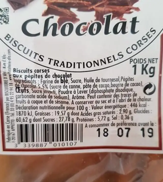 Canistrelli i biscutini corsi ingredients label