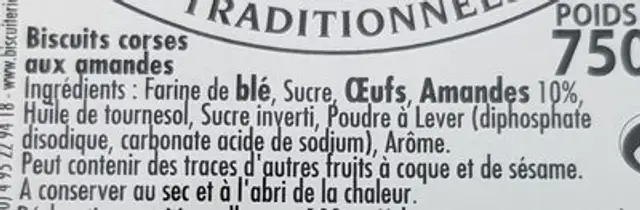 Canestrelli ingredients label