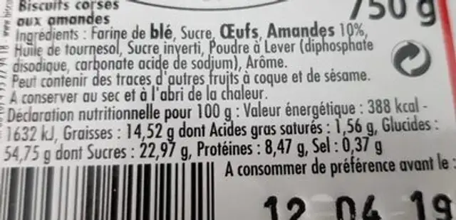 Canestrelli nutrition facts table