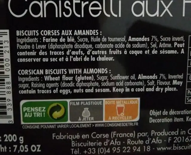 Canistrelli aux amandes ingredients label