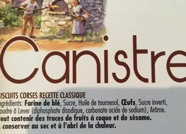 Biscuit corse Canistrelli nature ingredients label