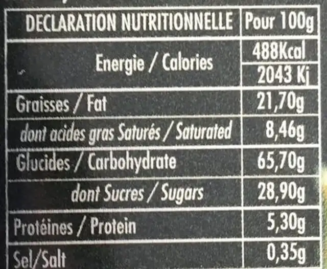 Canistrelli à La Farine De Châtaignes nutrition facts table