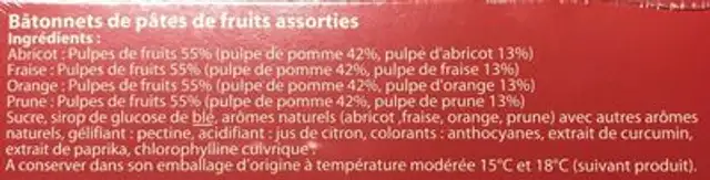 Pates de Fruits ingredients label