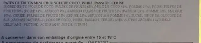Pâtes de fruits d'Auvergne ingredients label