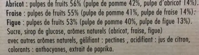 Pâtes de fruits de nos vergers ingredients label