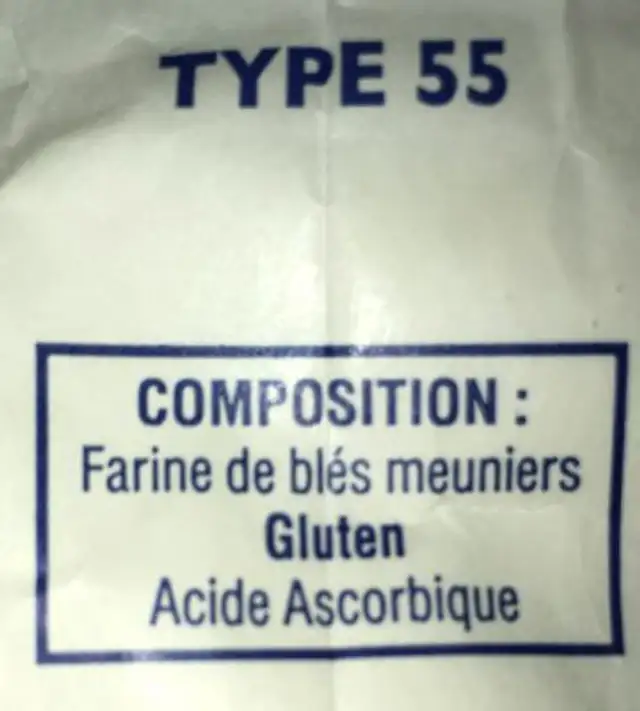 Farine de blé type 55 ingredients label