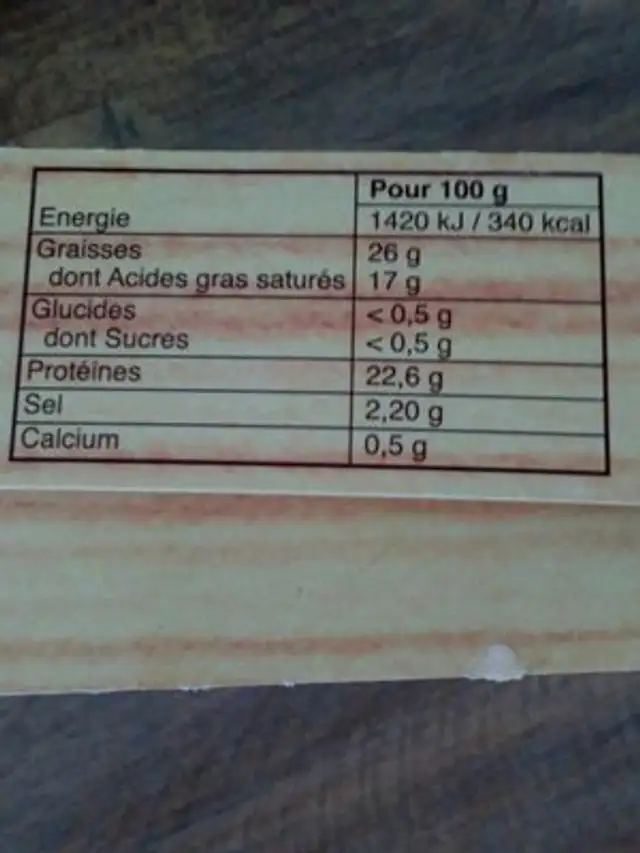 MAROILLES ingredients label
