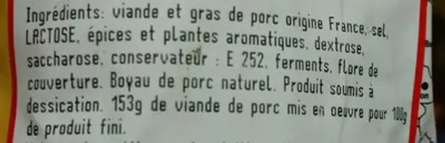 Saucisson ingredients label