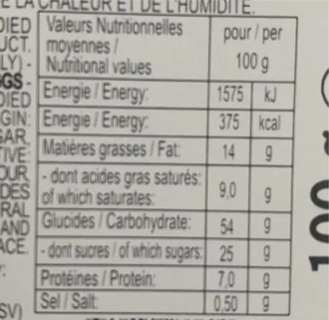 Le panettone italien nutrition facts table