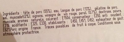 Pâté de tête persillé ingredients label