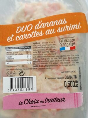 Duo d'ananas et carottes au surimi front packaging