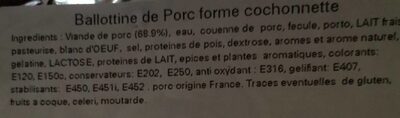 Ballotine de porc forme cochonnette ingredients label