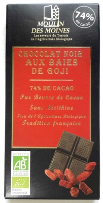 Chocolat noir aux baies de Goji front packaging