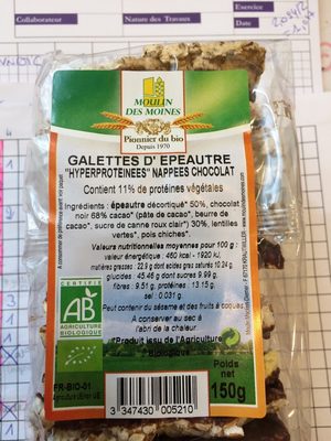 Galettes d'épeautre hyperprotéinées nappées chocolat front packaging