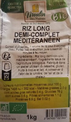 RIZ LONG DEMI-COMPLET MÉDITERRANÉEN