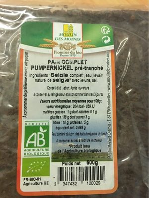 Pain complet pumpernickel pré-tranché