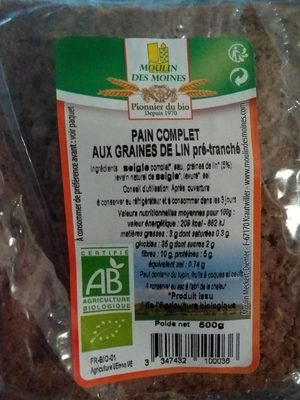 Pain complet aux graines de lin pré-tranché