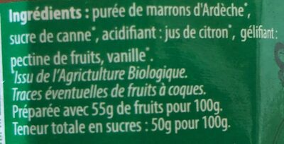 Crème de Marrons d'Ardèche ingredients label