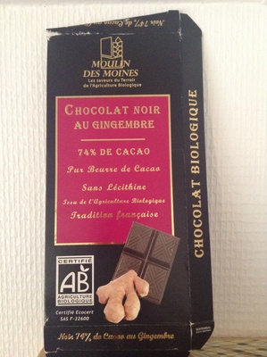 Chocolat noir au gingembre 74% de Cacao