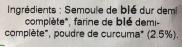 Spécialité du Moulin au Curcuma ingredients label
