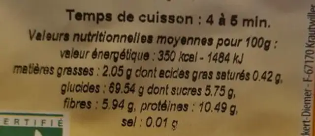 Spécialités du moulin aux châtaignes nutrition facts table