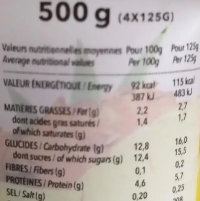 panier de yoplait nutrition facts table