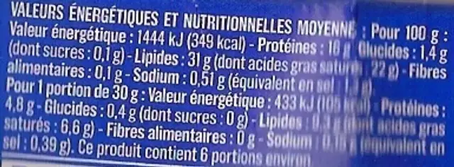 Le Crémeux (31 % MG) nutrition facts table