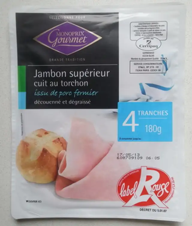Jambon supérieur cuit au torchon Label Rouge front packaging
