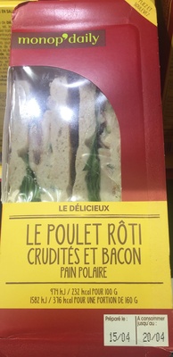 Sandwich poulet roti crudité et bacon - pain polaire front packaging