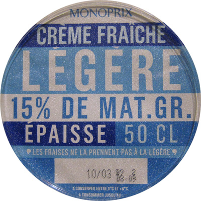 Crème fraîche légère 15 % de Mat. gr. épaisse