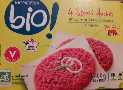 Steaks hachés, production biologique, 15% de mat. Gr.