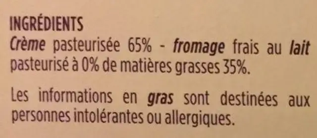 Fontainebleau Nature ingredients label