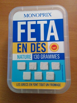 Feta AOP (24% MG) Nature en dés - 130 g - Monoprix front packaging