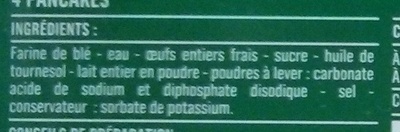 4 Pancakes ingredients label