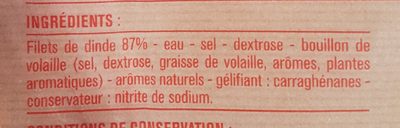 Blanc de dinde ingredients label