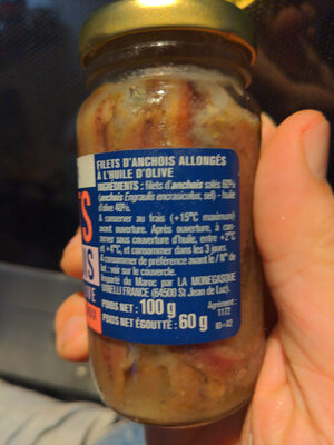 Filets d'anchois à l'huile d'olive ingredients label