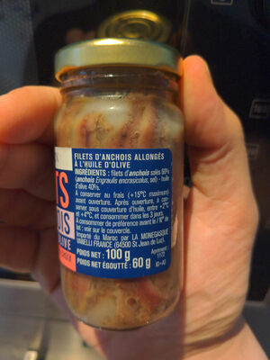 Filets d'anchois à l'huile d'olive nutrition facts table