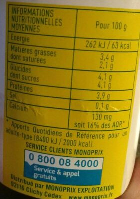 Yaourt nature bio au lait entier nutrition facts table