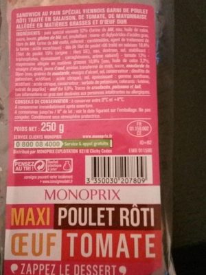 Maxi Poulet Rôti Oeuf Tomate
