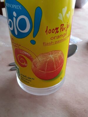 100%pur jus orange flash pasteurisé front packaging