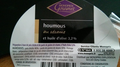 Houmous au sésame et huile d'olive 3,2%