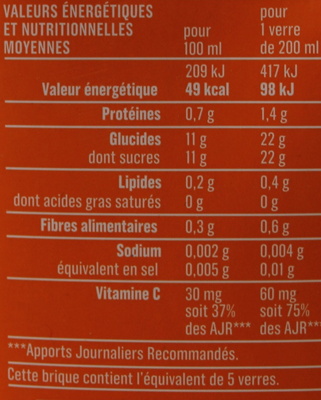 Jus d'orange Monoprix nutrition facts table