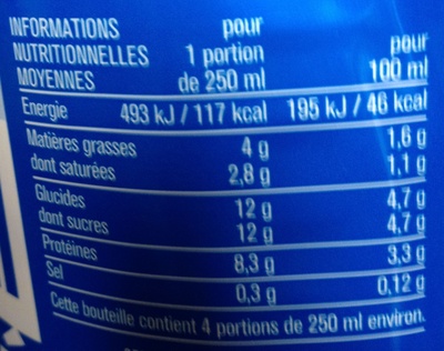 Lait Demi-Écrémé nutrition facts table