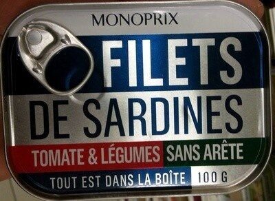 Filets de Sardines (Tomate & Légumes), Sans arête front packaging