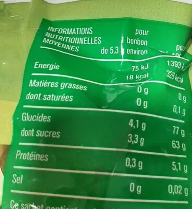 DINOZOR'S nutrition facts table
