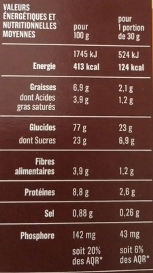 Pétales riz & blé complet aux copeaux de chocolat nutrition facts table