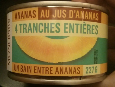 Ananas au jus d'ananas 4 tranches entières front packaging