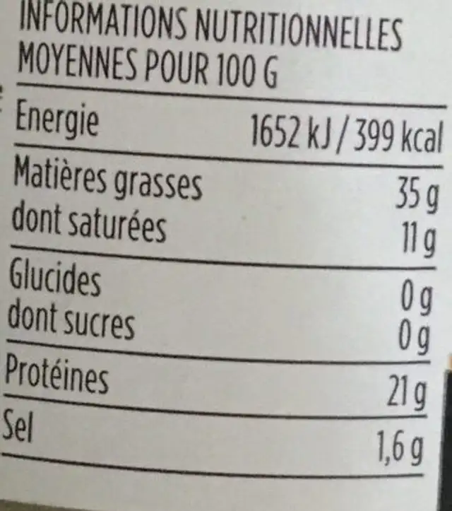 Rillettes pure oie nutrition facts table