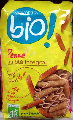 Penne au blé intégral Bio front packaging