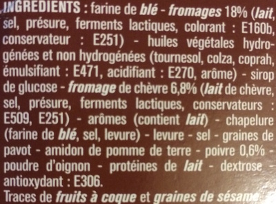 Crackers chèvre et poivre parsemés de graines de pavot ingredients label
